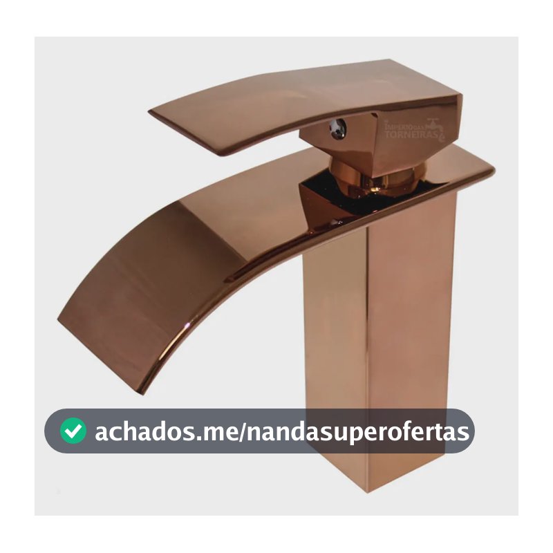 Torneira de Banheiro Cascata Quadrada Rosê Gold Império Baixa Monocomando