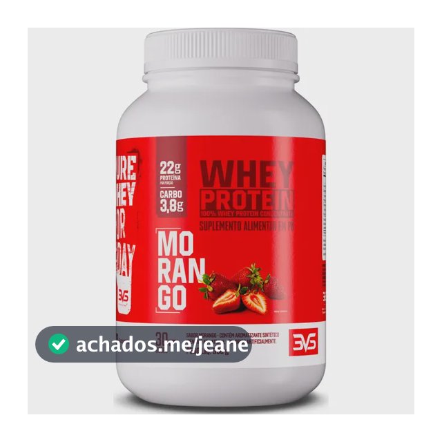 100% Whey Concentrado Com 22g De Proteína Por Dose - 900g - Sabor Morango