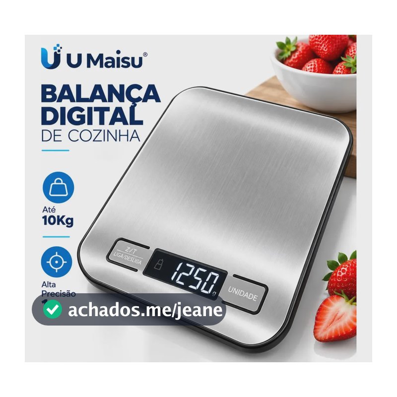 Balança Digital Cozinha 10kg Touch Alta Precisão Portátil Profissional Para Pesar Alimentos Confeitaria Dieta Fitness Nutricional Eletrônica Display LCD Aço Inox - U maisu