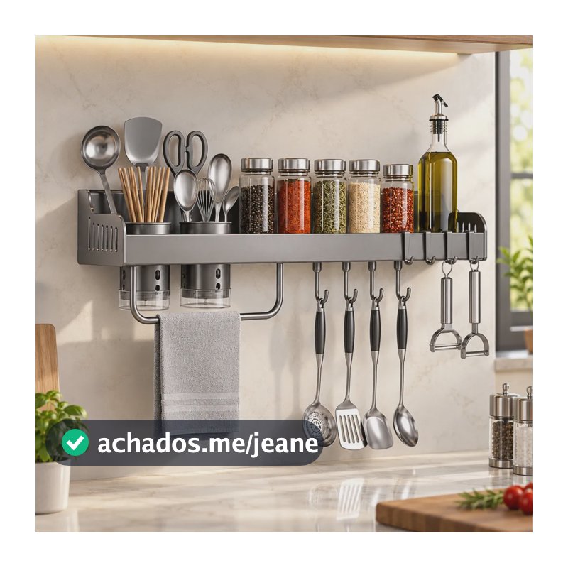 Porta Temperos Suspenso De Parede 60cm Resistente Com Gancho Cinza-escuro