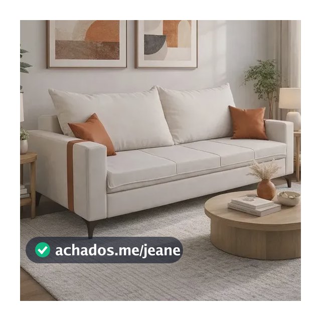 Sofá Premium Apartamento 180cm de Linho Bege com Detalhe em Corino Caramelo
