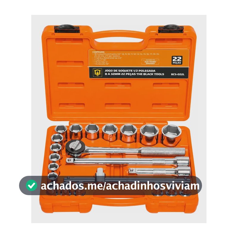 Jogo Soquetes Cromo Vanádio Estriado 1/2 22 Pçs 8 A 32mm Laranja Laranja