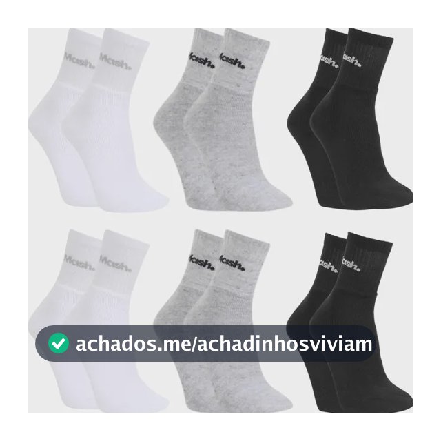 Kit 6 Pares De Meias Esportivas Mash Em Algodão Cano Médio