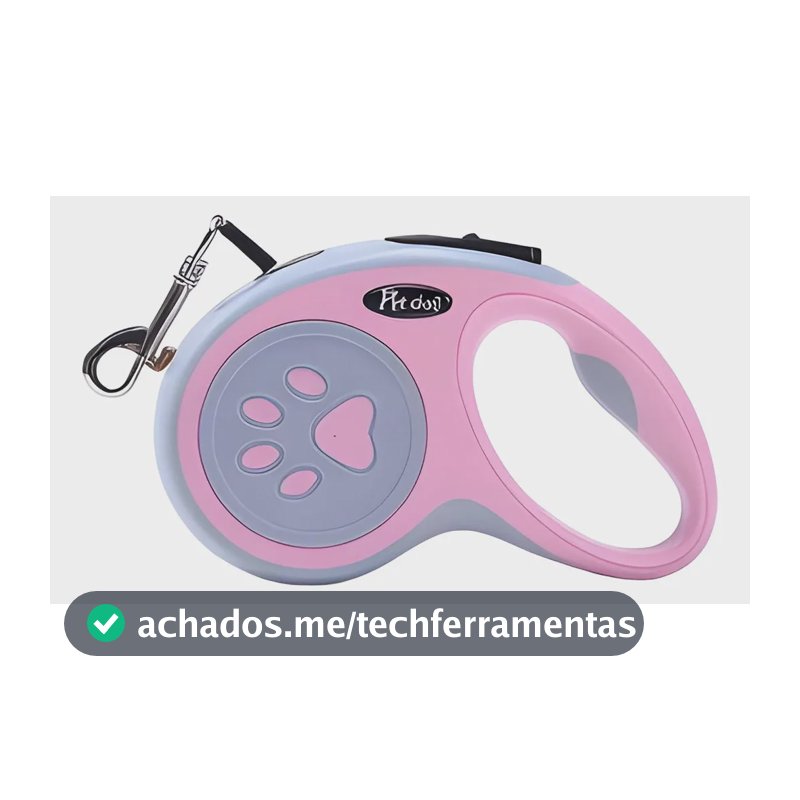 Guia Retrátil Para Coleira Ajustável  Cães Gato Até 20kg 5m Rosa