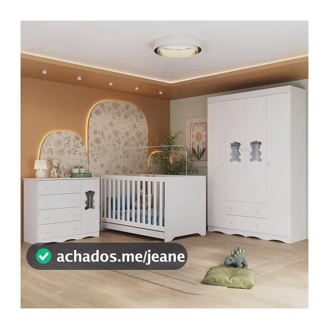 Quarto de Bebê Completo com Berço Americano 3 em 1 Doçura Multimóveis MP4646 Branco