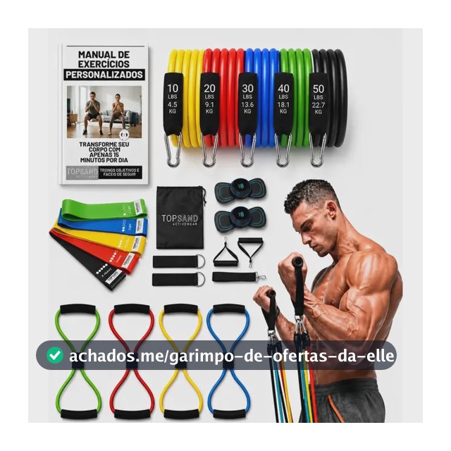 Kit 20 Itens Esportivos Para Treino Em Casa Academia Fitness Funcional Com Elásticos Extensor Puxadores Massageador Faixas Elásticas Mini Band P/ Exercícios Ginástica Fisioterapia Topsand Activewear