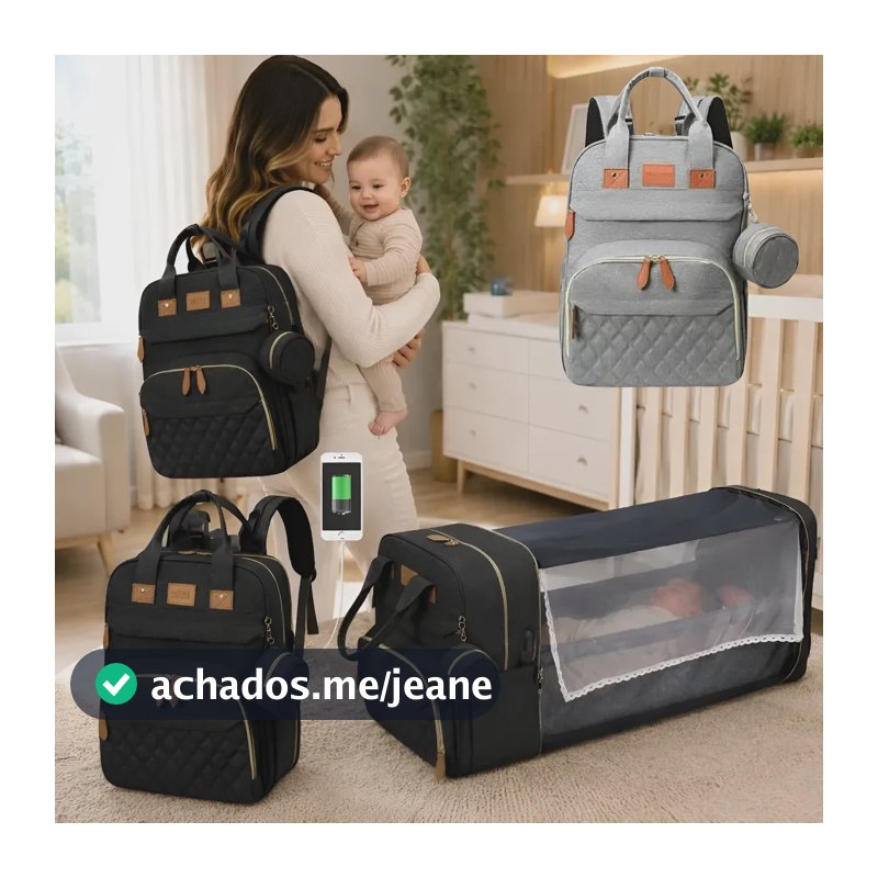 Bolsa Maternidade Bebe Berço Trocador Mochila E Mosquiteiro Preto Losango