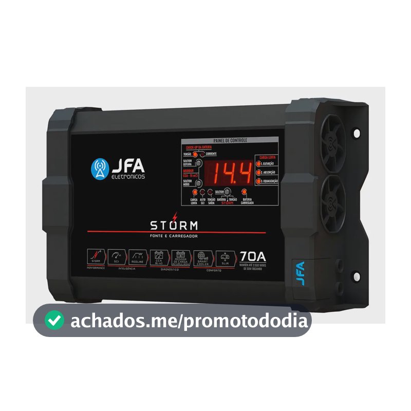 Fonte Automotiva Jfa Storm 70A Bivolt C Voltímetro e Amperímetro Preto para Baterias