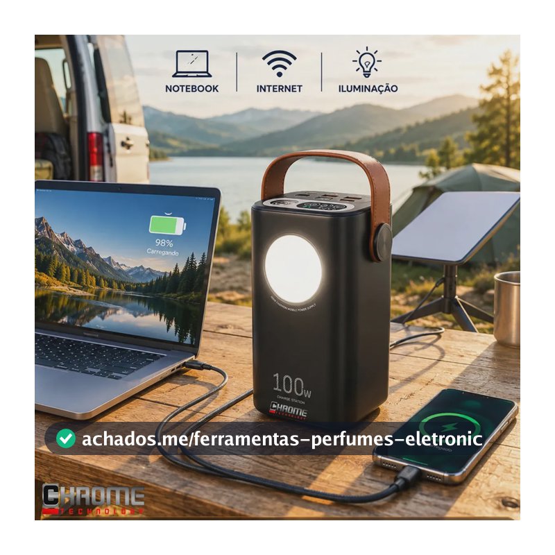 Power Bank 60.000mah 100w - Starlink Mini Ultra Rápido Carregador Portátil E Notebooks Celulares Computadores Viagens Trabalho Home Office Proteções Contra Sobrecarga Curto-circuito Chrome Technology.