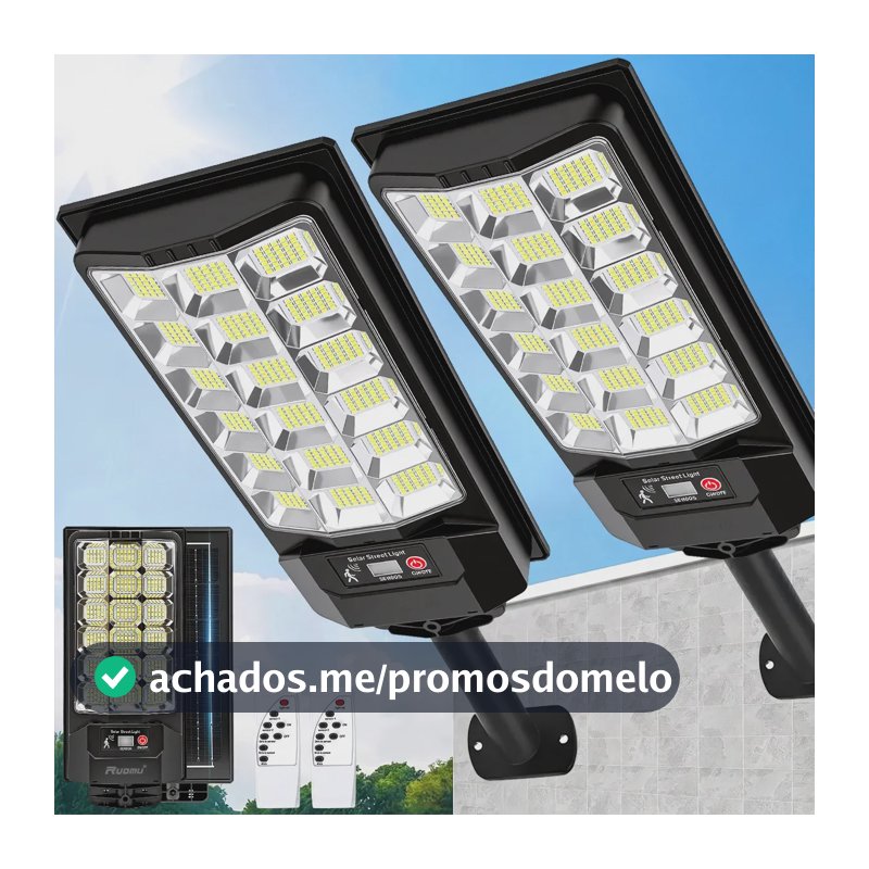 Kit 2 Luminaria Poste Solar Potente 1100W Com Sensor Refletor Solar Ip67 Parede