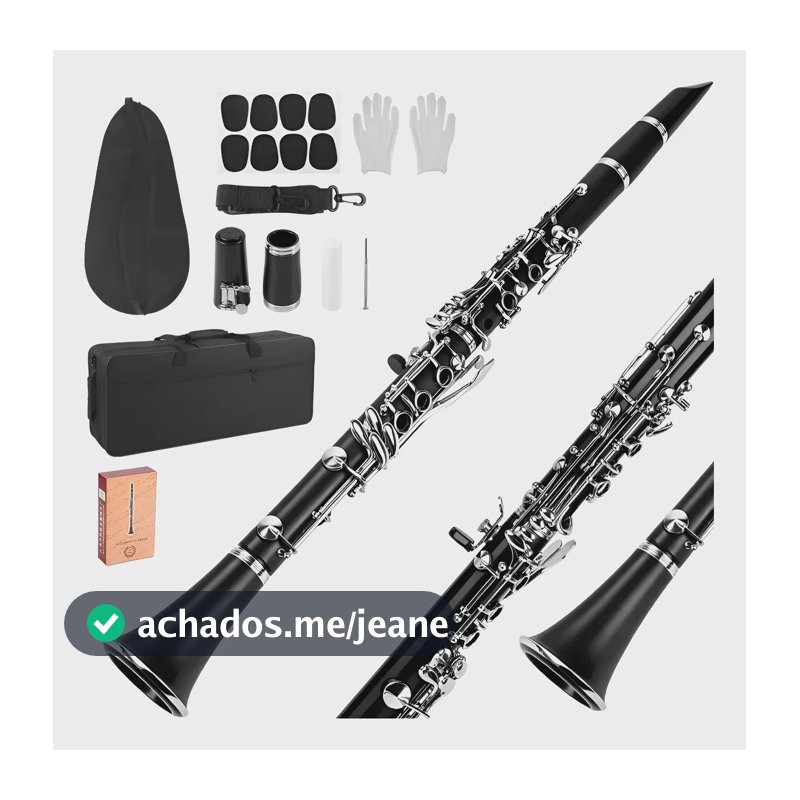 Kit Clarinete Si Bemol Bb 17 Chaves Estojo Case Luxo Preto Preto