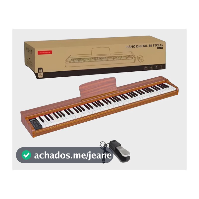 Piano Digital Tomate MSC-A1 com 88 Teclas Sensíveis e Bluetooth, Marrom