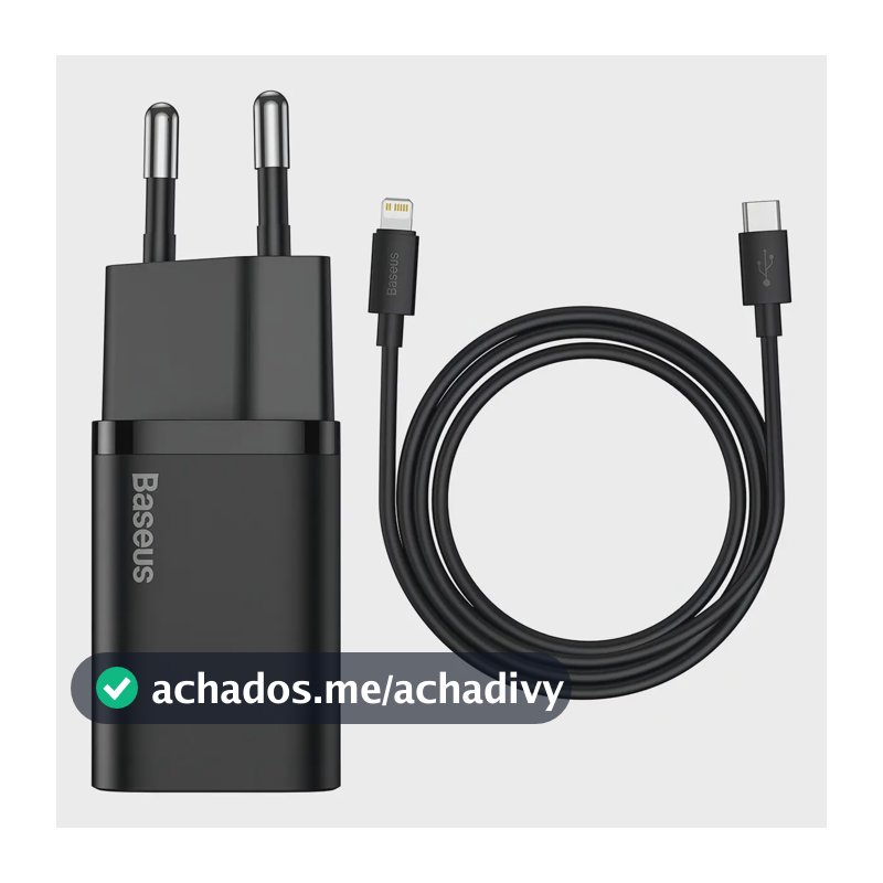 Carregador Turbo Baseus 20w Com Cabo Para iPhone 14 Cor Preto