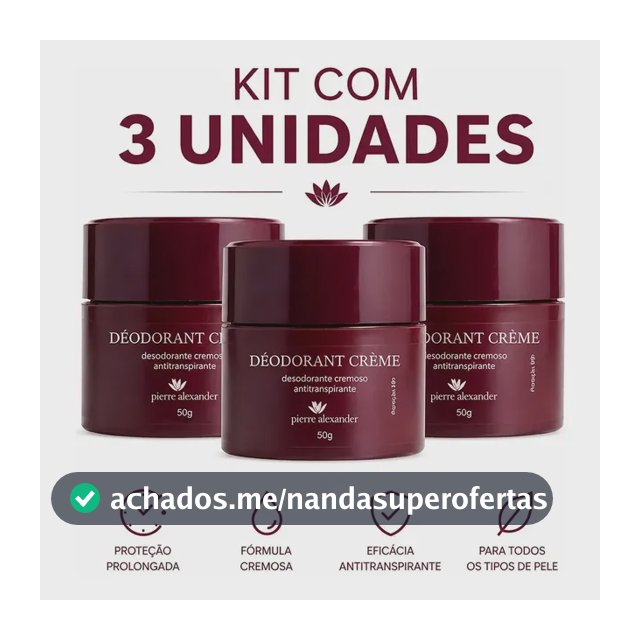 Desodorante Creme Pierre Alexander Kit 3 Unidades 50g Antitranspirante