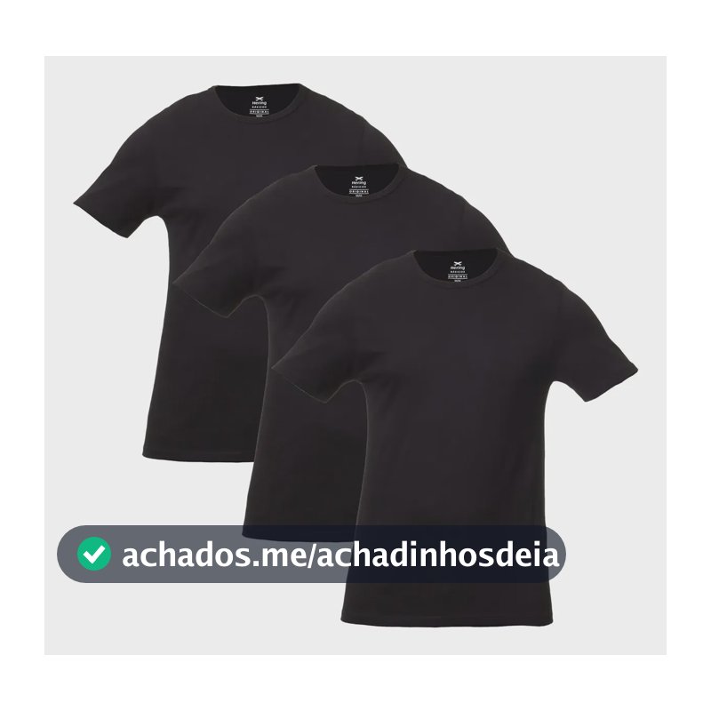Kit Com 3 Camisetas Masculinas Básicas Slim Cor Preto Hering Preto Liso G