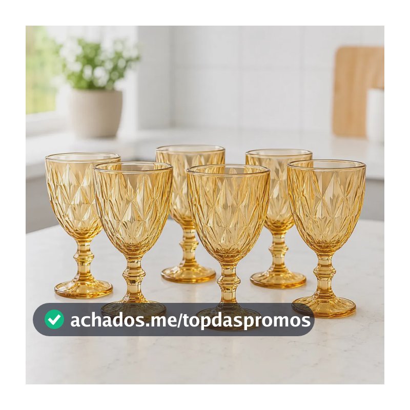 Conjunto de 6 Taças Diamond Âmbar de Vidro Para Água e Vinho 300ml – Tattoo Style