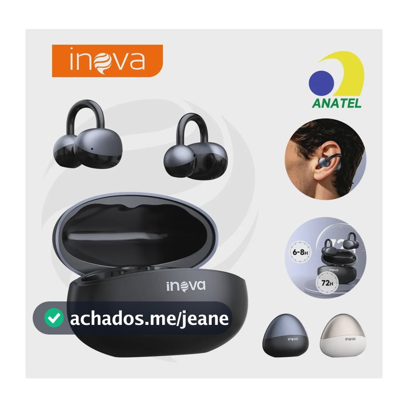 Fone de Ouvido Inova FON-13025E Tipo Clip Orelha Preto, Bluetooth, IPX6, para Esporte