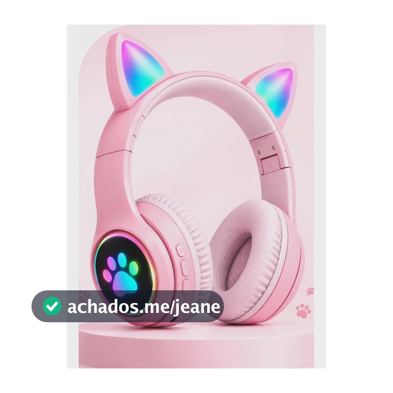 Fone De Ouvido Infantil Orelhas Gato Gatinho Bluetooth Sem Fio Rosa