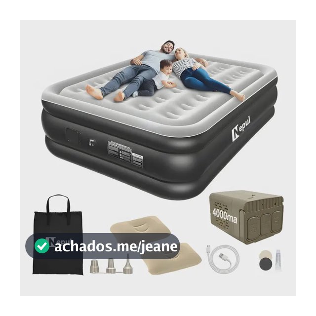 Colchão Inflável Queen Nepul Duplo Com 2 Travesseiro Inflável NE-999 cor Cinza
