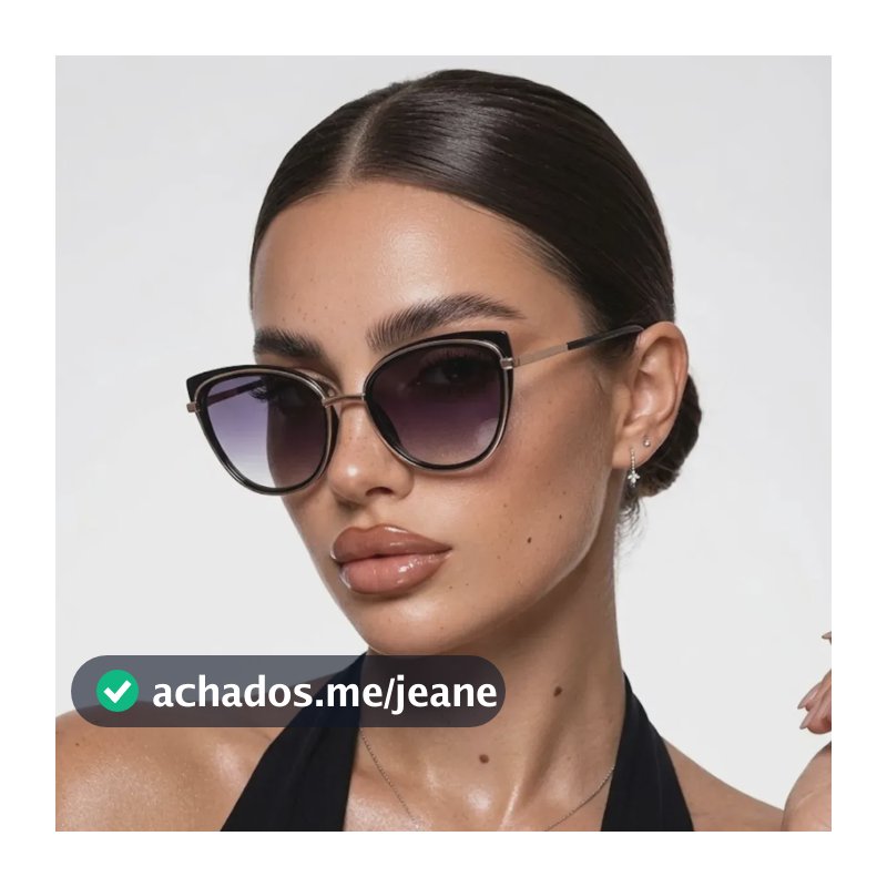 Óculos De Sol Feminino Gatinho Moda Em Alta Proteção Uv400 Desenho Preto e dourado