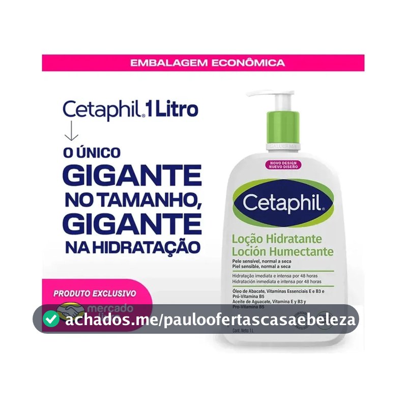 Cetaphil Loção Hidratante Corporal e Facial para Pele Sensível, Normal a Seca 1L - Hidratação 48h