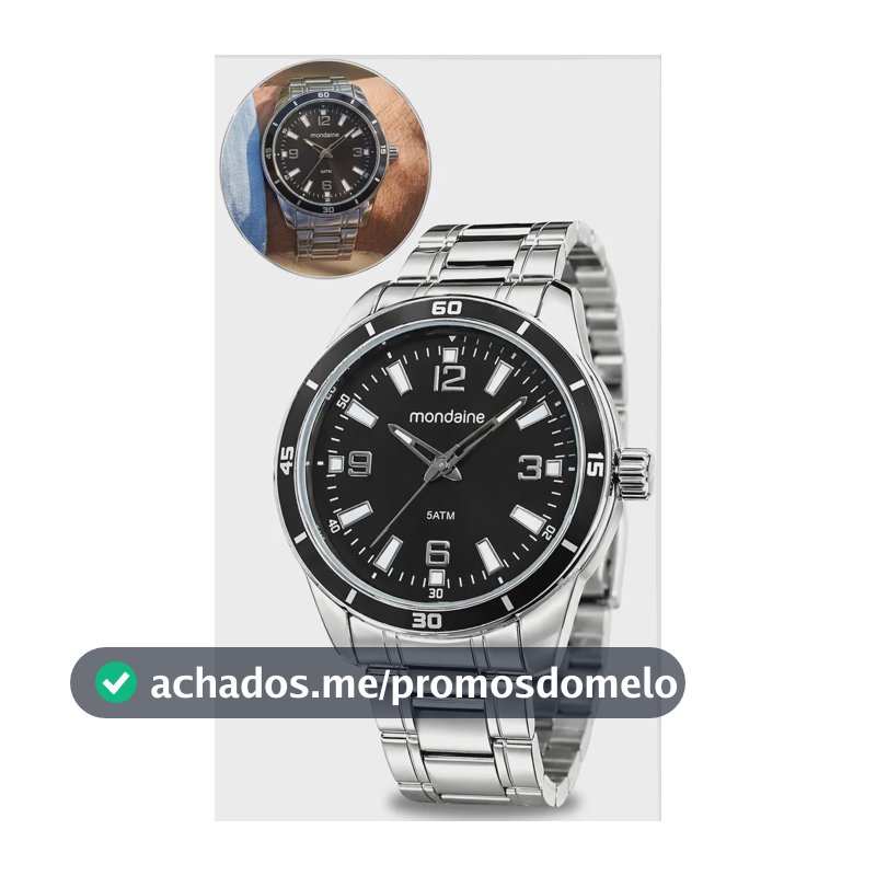 Relógio Mondaine Masculino Analógico 99834g0mvne1 Prateado Fundo Preto Pulseira Aço Inoxidável Brilha No Escuro Prova D'água 50 Metros