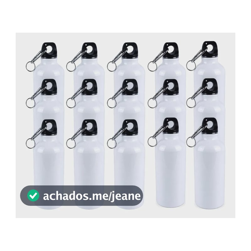 Kit 15 Squeeze Alumínio 600ml Mosquetão Branco Sublimação Branco