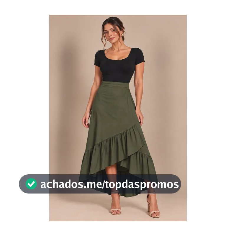 Saia Envelope Traspassada Longa Viscolinho Casual Elegante Verde Militar Unico