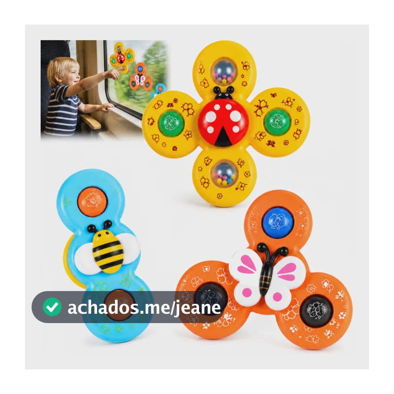 Kit 3 Brinquedo Giratório Ventosa Bebê Sensorial Educativo Amarelo