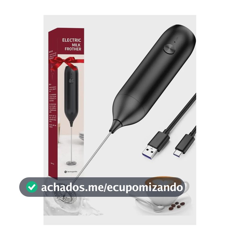Misturador Bebidas Ovos Portátil Recarregável Mini Mixer Preto