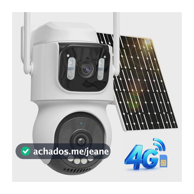 Solar Aov 4g Câmera Segurança Externa Dupla Lente Com Chip Sim e Painel Solar, Suporta Detecção Humanas, Rastreamento Automático e Visão Noturna em Cores/Infravermelho, Aplicativo ICSee, Preto e branc
