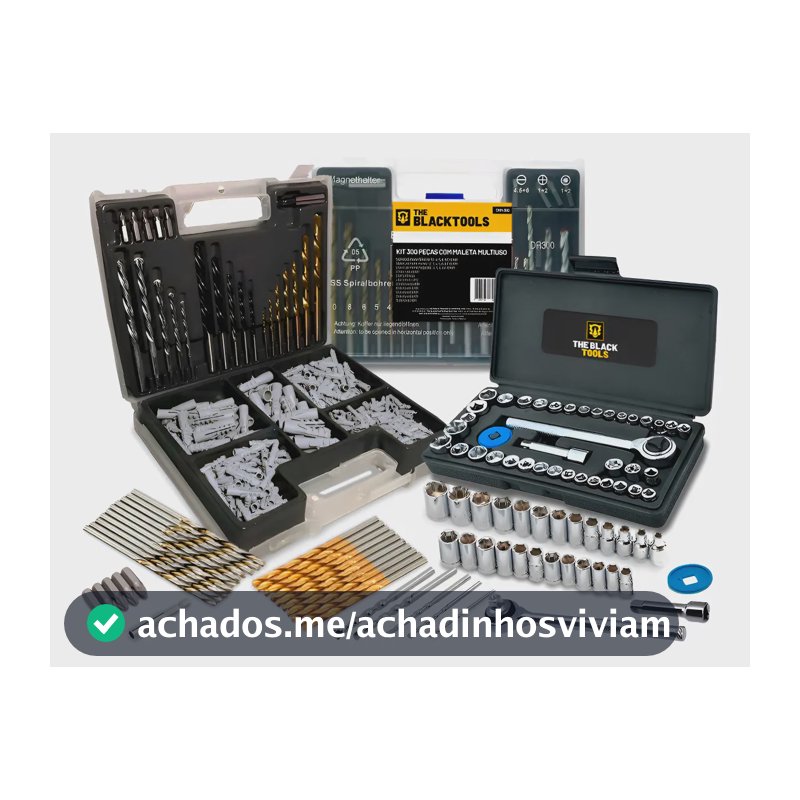 Jogo De Brocas Buchas E Bits Com 300 Peças E Maleta + Kit Chaves Catraca Reversível 40 Peças The Black Tools