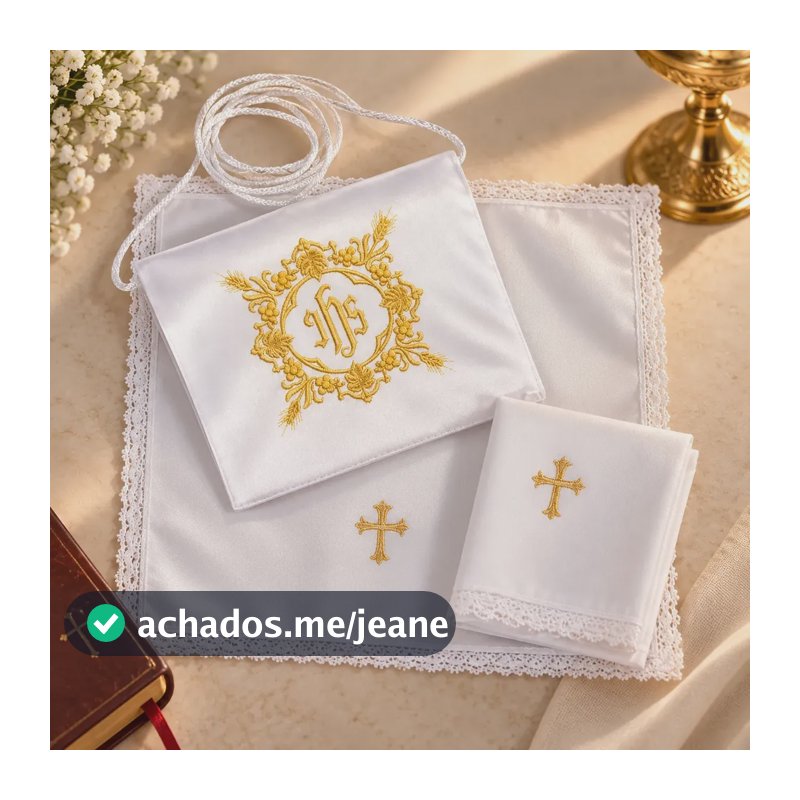 Kit Bolsa Viático Cetim Corporal Sanguíneo Uso Litúrgico Jhs Branco Jhs