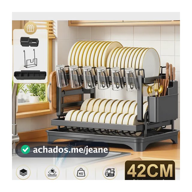 Escorredor Inox Organizador Louças 2andares Para Pia Cozinha Preto