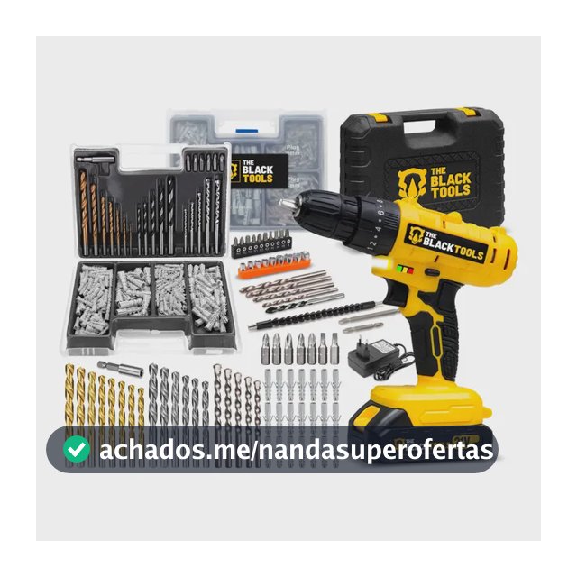 Parafusadeira E Furadeira Impacto Tb-21pz The Black Tools 2 Baterias 21v 3/8 Com Jogo De Brocas Bits E Buchas 300 Peças