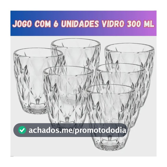 Jogo 6 Copos Vidro Diamante Grosso Resistente Agua 300ml Branco Ms Variedades