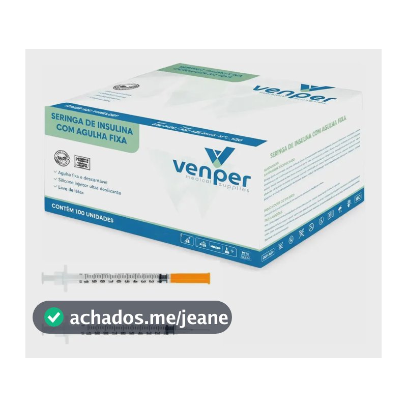 Seringa Insulina Venper 1ml Agulha Fixa 31G 6x0,25mm 100un