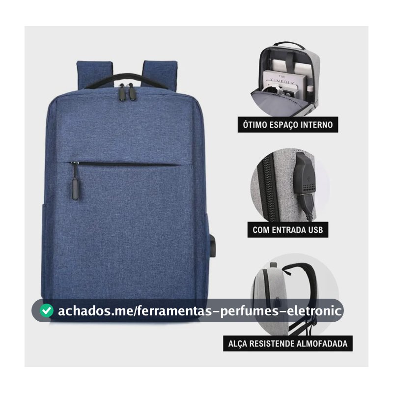 Mochila Impermeável Com Usb Carregador Reforçada Cor Azul - Miran