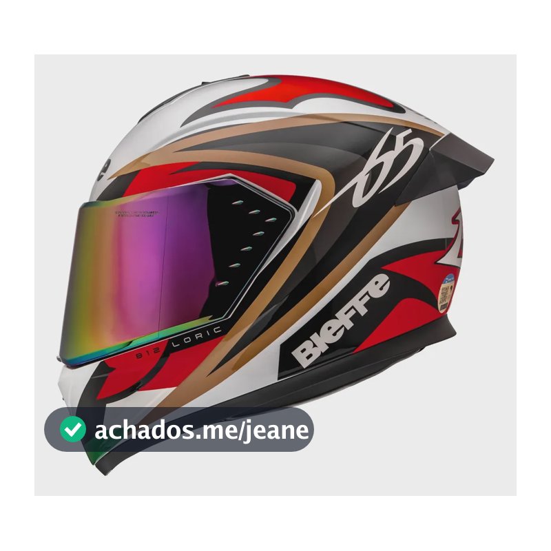 Capacete Masculino Moto Bieffe B12 Loric Branco + Viseira Branco Perolado Laranja Loric Brilhante 59/60
