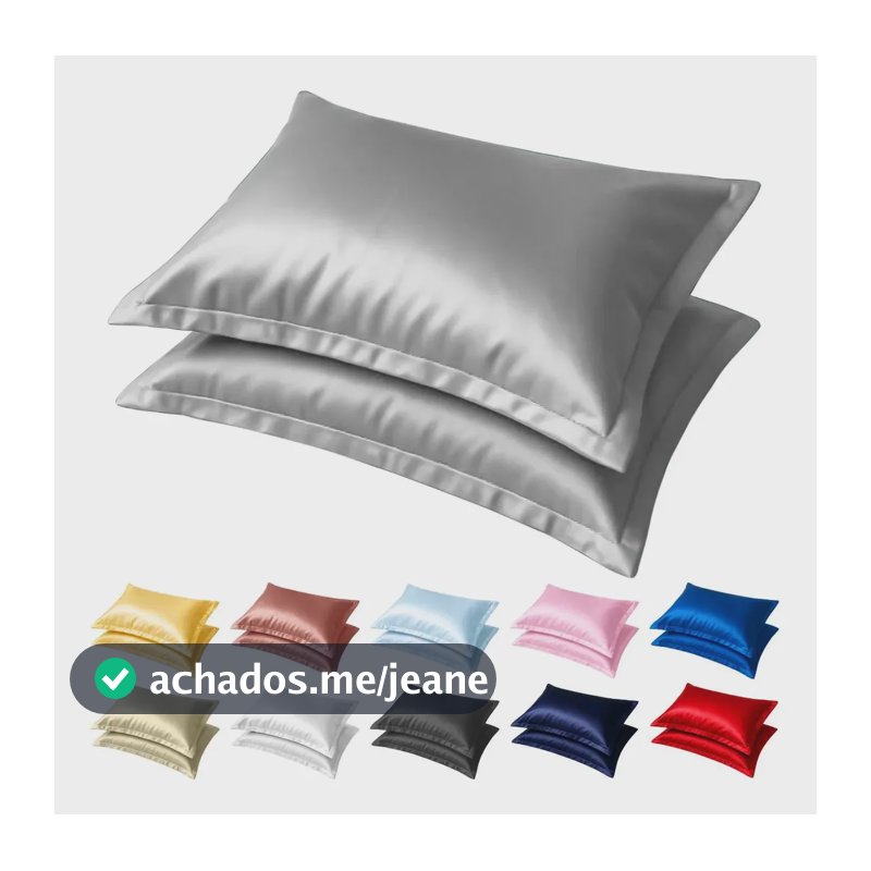 Kit 2 Fronha De Cetim Toque Seda Macia 4 Aba Antifrizz 50x70 Cinza Liso