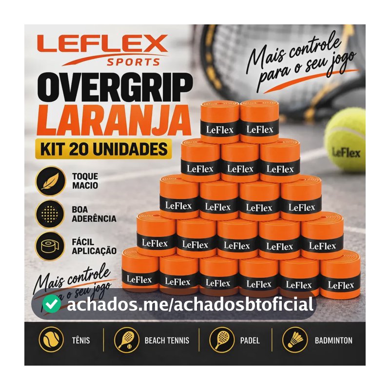Kit 20x Overgrip Premium Raquete Beach Tenis Tennis Confort Laranja
