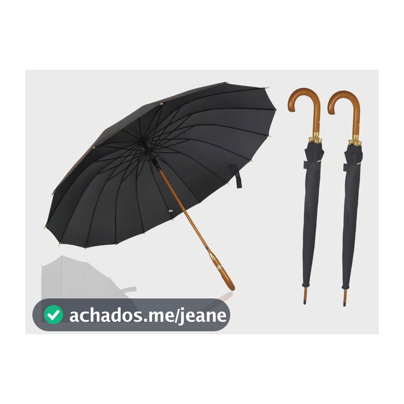 Kit Com 2 Guarda Chuva Reforçado Grande Automático Cor Preto Desenho do tecido Liso