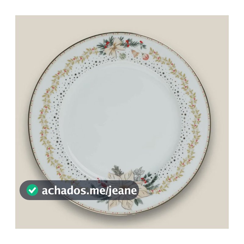 Prato Raso Poinsetia Porcelana Gold - Easy Life Dourado Poinsetia