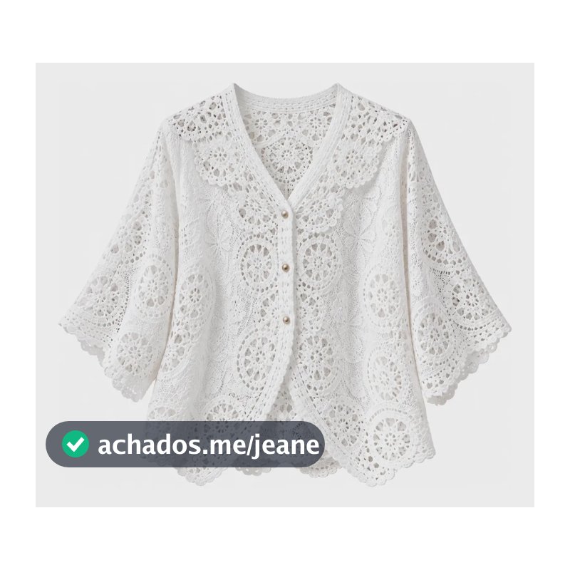 Kimono Feminino Crochê Rendado Manga 3/4 Tamanho Único Branco Unico