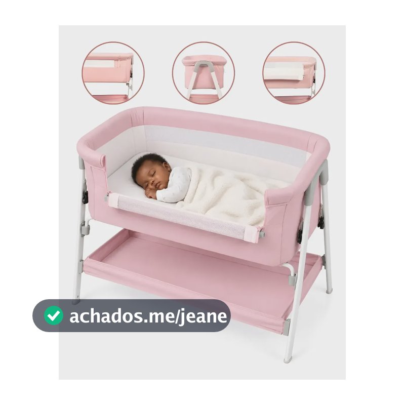 Berço Portátil Moisés Para Bebê Acoplado Na Cama Com Colchão Cor Rosa
