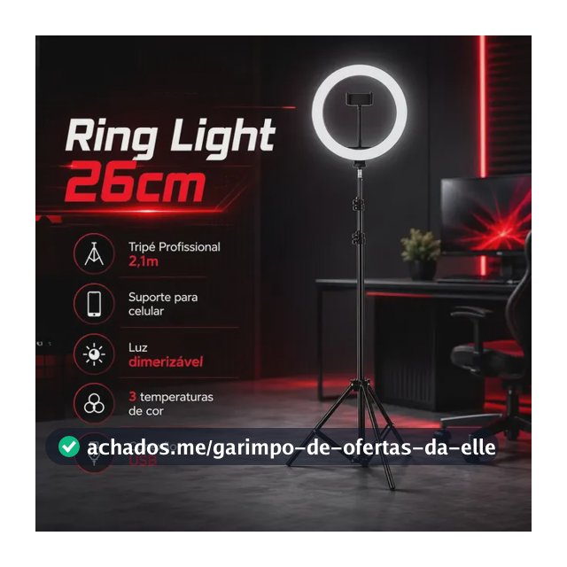 Ringlinght Led Lumi Luz Flash Estudio Profissional Com Tripe 210m Cor Preto 18W Pontokit