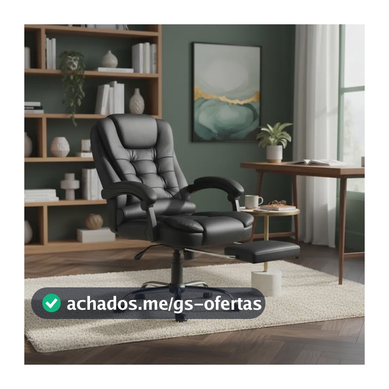 Cadeira De Escritório Itália Presidente Ergonômica Couro Sintético Encosto Ajustável Com Trava E Apoio Para Pés Cor Preta Luvinco