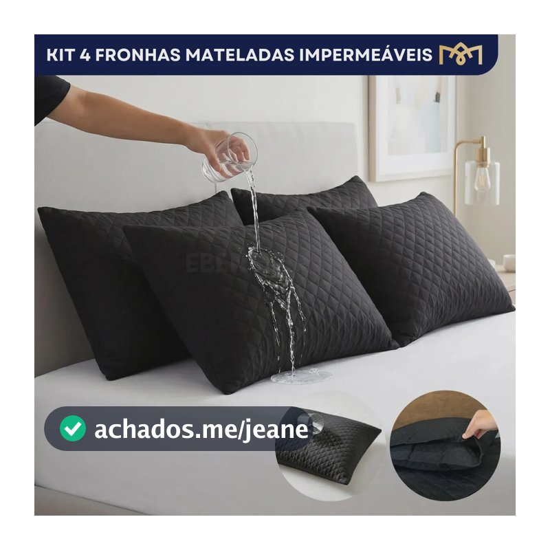 Kit 4 Capas Protetoras Travesseiro Matelado Impermeável Antialérgico Preto