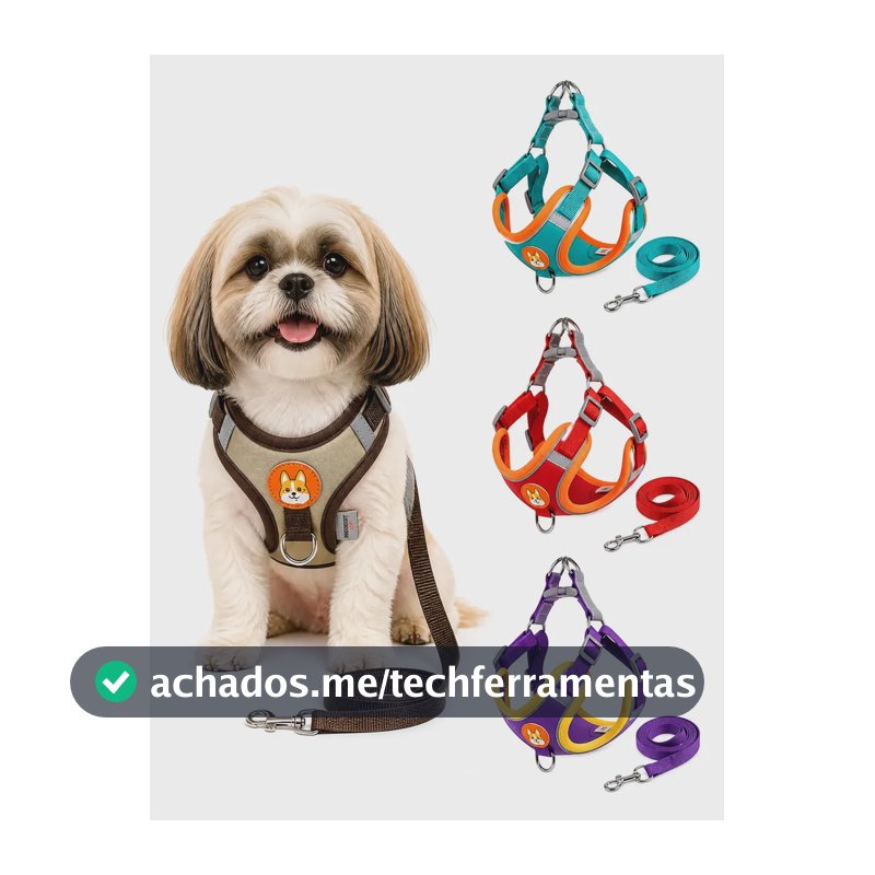 Coleira Peitoral para Cachorros e Gatos Design Ergonômico Faixa Reflexiva Com Guia de Passeio Colete Pet Respirável Antipuxão Marrom S