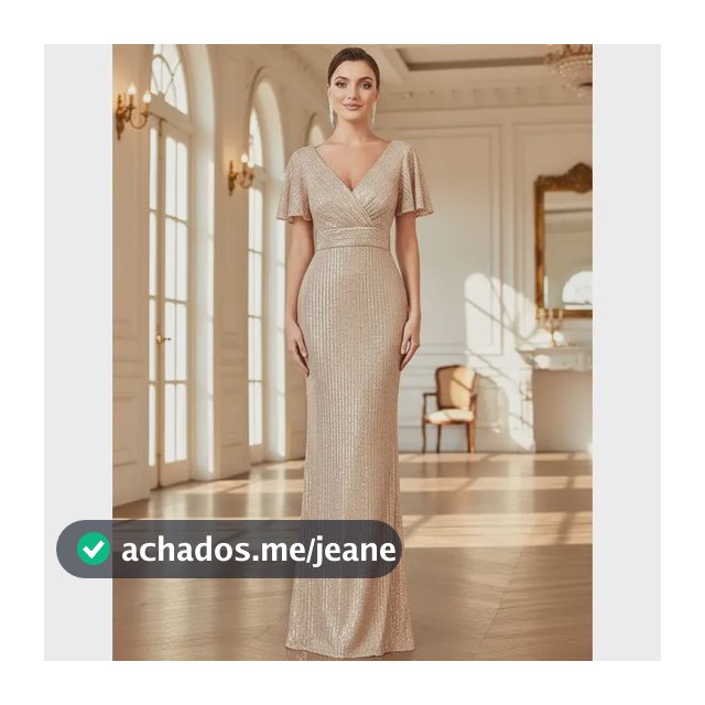 Jy Vestido De Gala Feminino Com Decote Em V, Lantejoulas E A